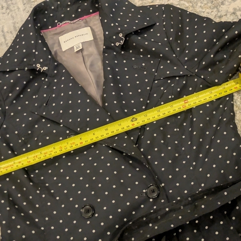 Banana Republic Polka Dot Trench Coat Blue White Belted Women’s M Rain Jacket - Picture 5 of 10